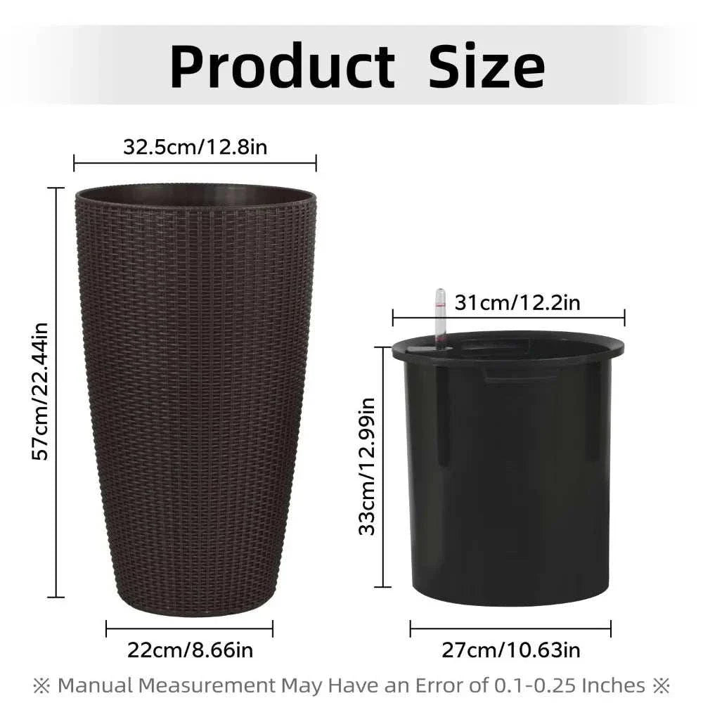 22.5" Outdoor Rattan-Style Planter with Self-Watering System
