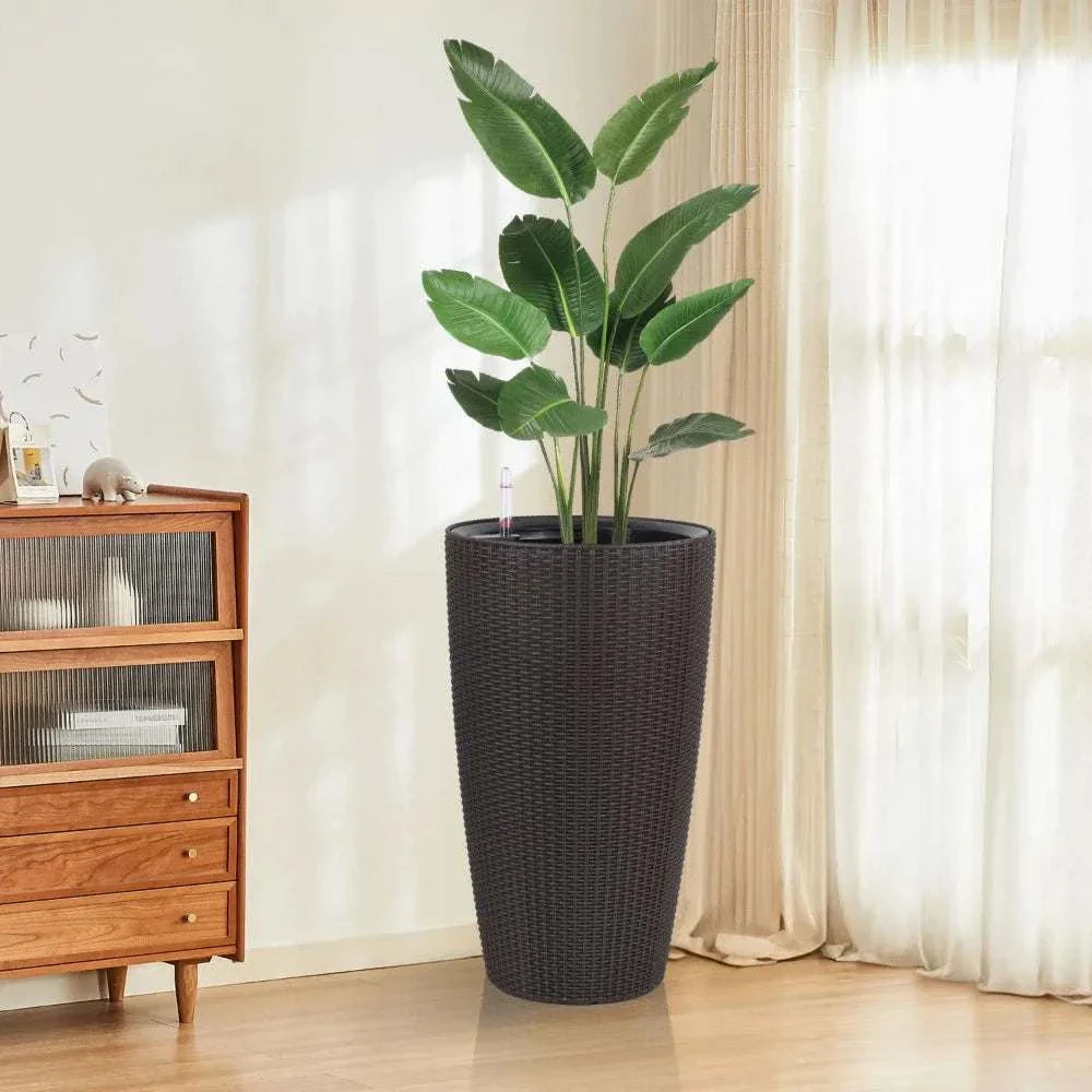 22.5" Outdoor Rattan-Style Planter with Self-Watering System