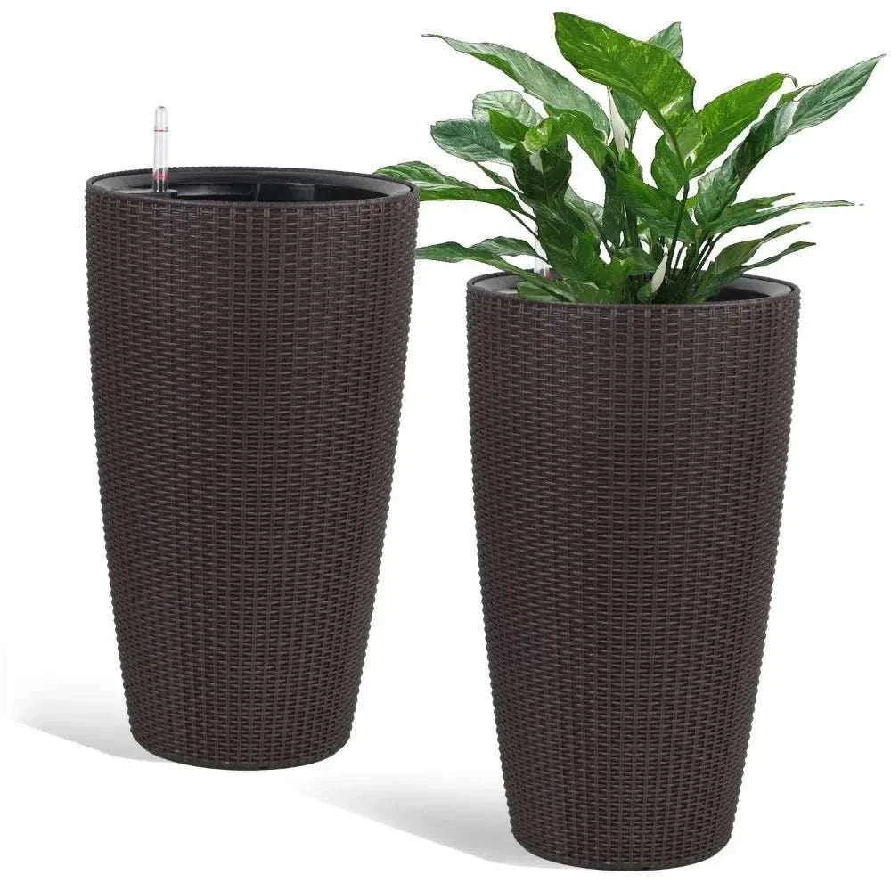 22.5" Outdoor Rattan-Style Planter with Self-Watering System