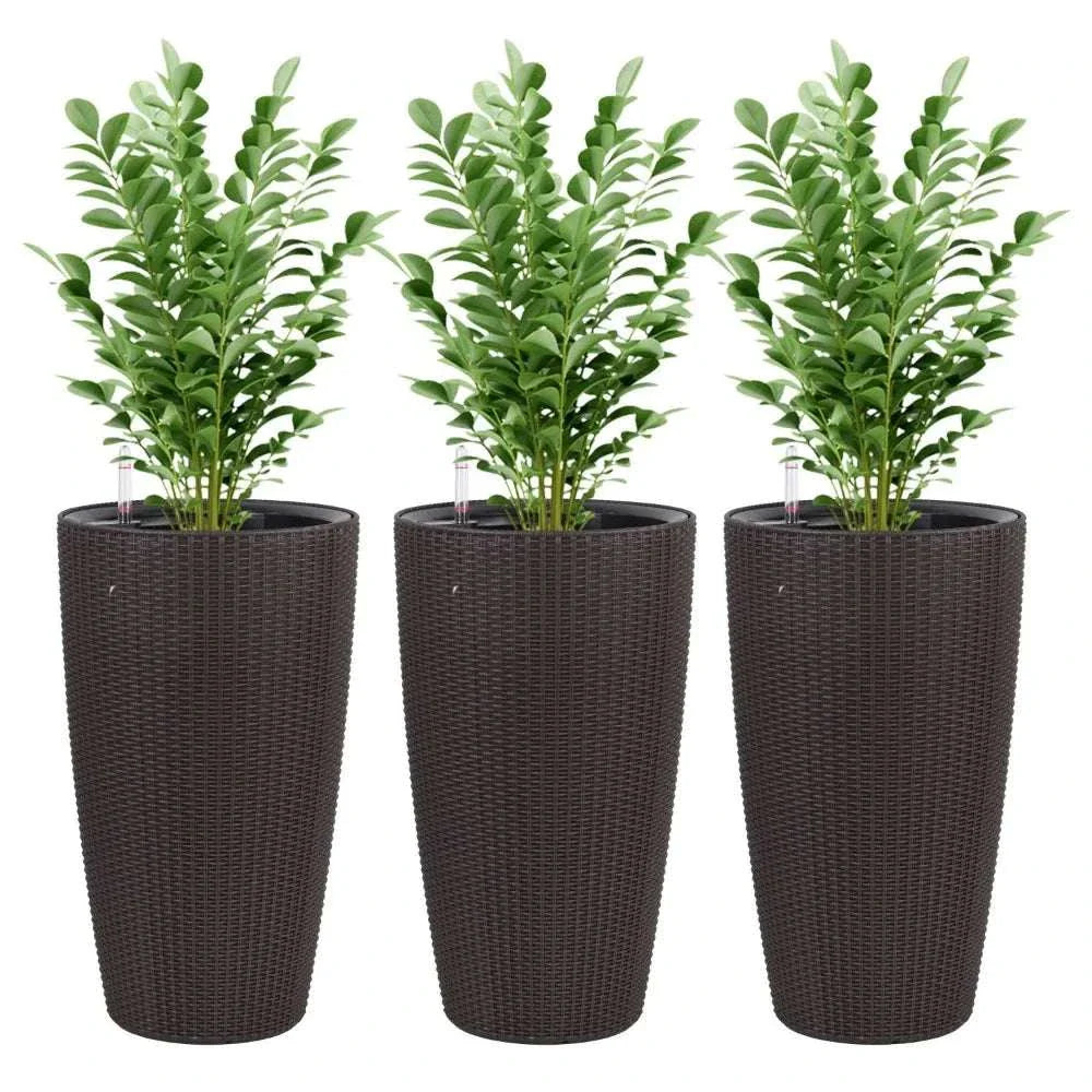 22.5" Outdoor Rattan-Style Planter with Self-Watering System